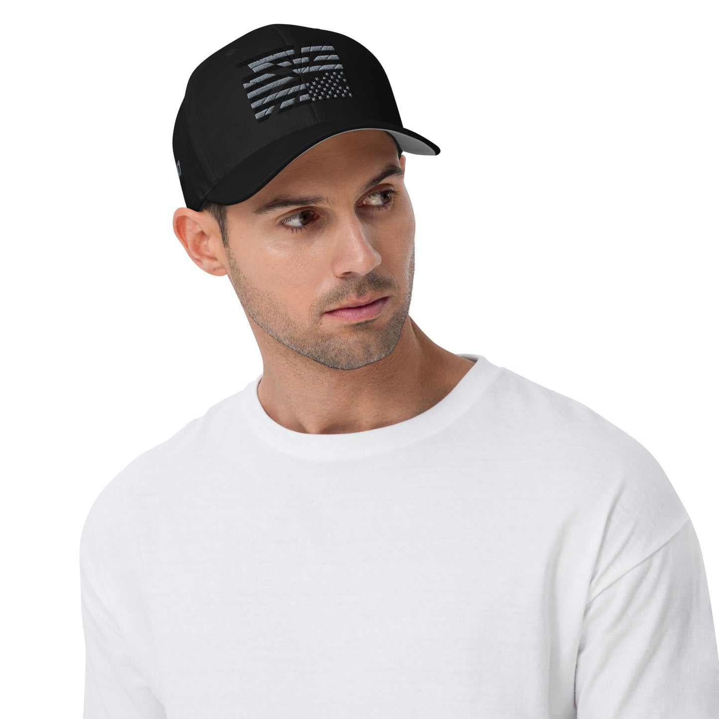 Fractured Democracy Structured Cap — Black on Black front view from 8647 NOW