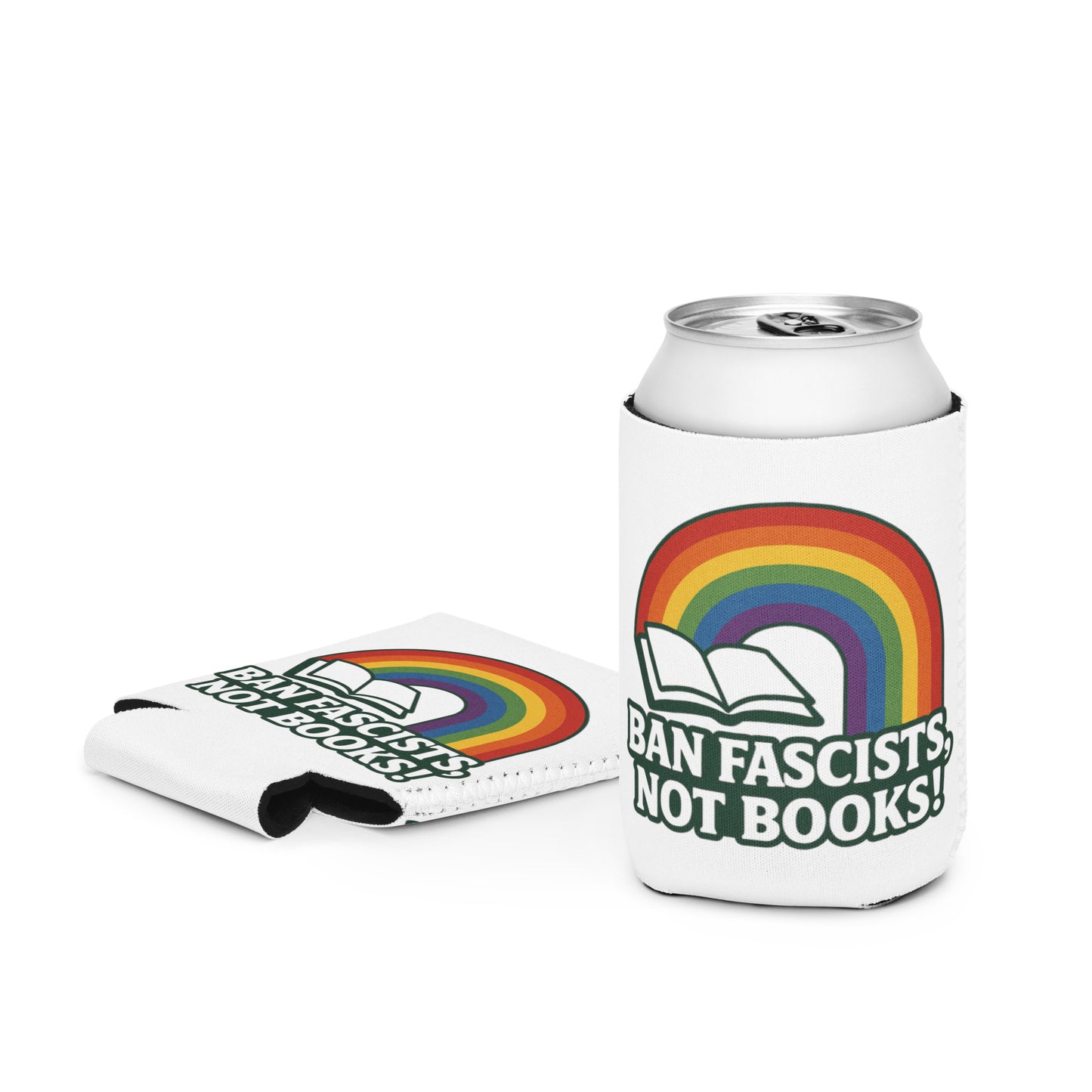 Ban Fascists, Not Books! regular 12 oz can cooler front product mockup from 8647 NOW