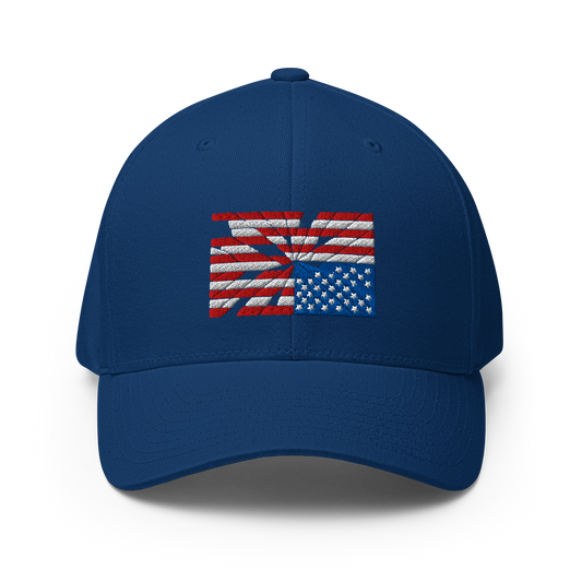 Fractured Democracy Structured Cap — Blue front mockup from 8647 NOW