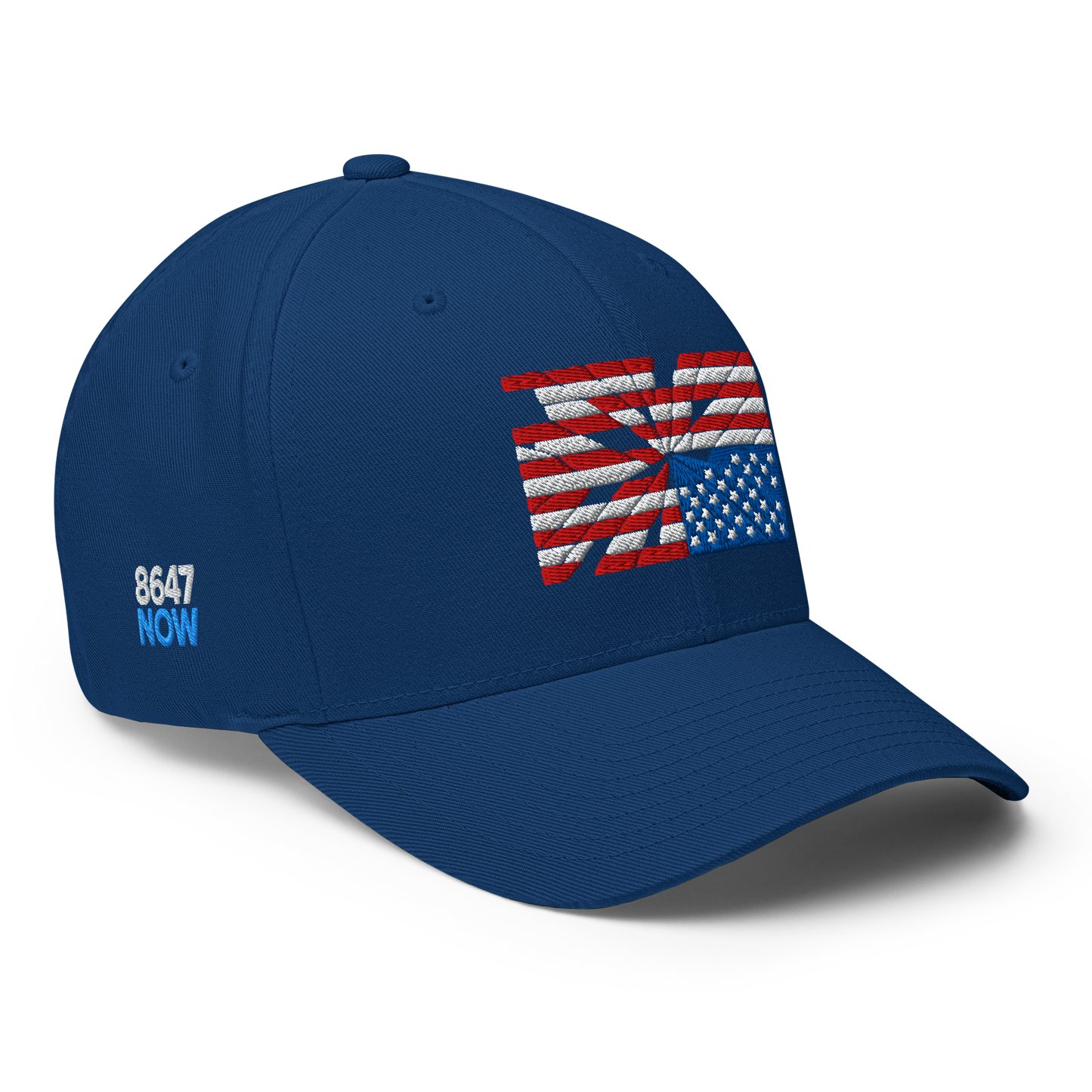Fractured Democracy Structured Cap — Blue angled front mockup from 8647 NOW