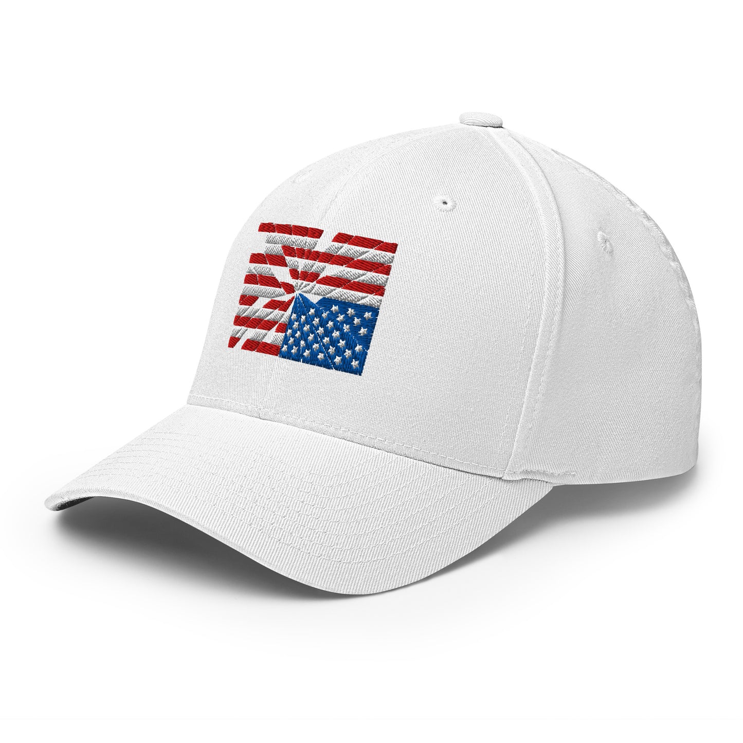 Fractured Democracy Structured Cap — White side mockup from 8647 NOW