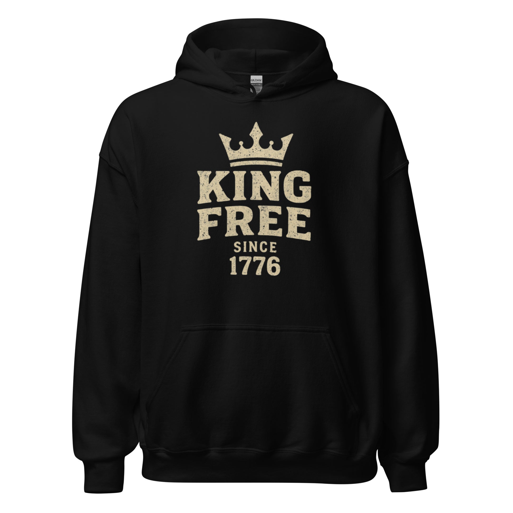 No Kings Hoodie — Black front product mockup from 8647 NOW