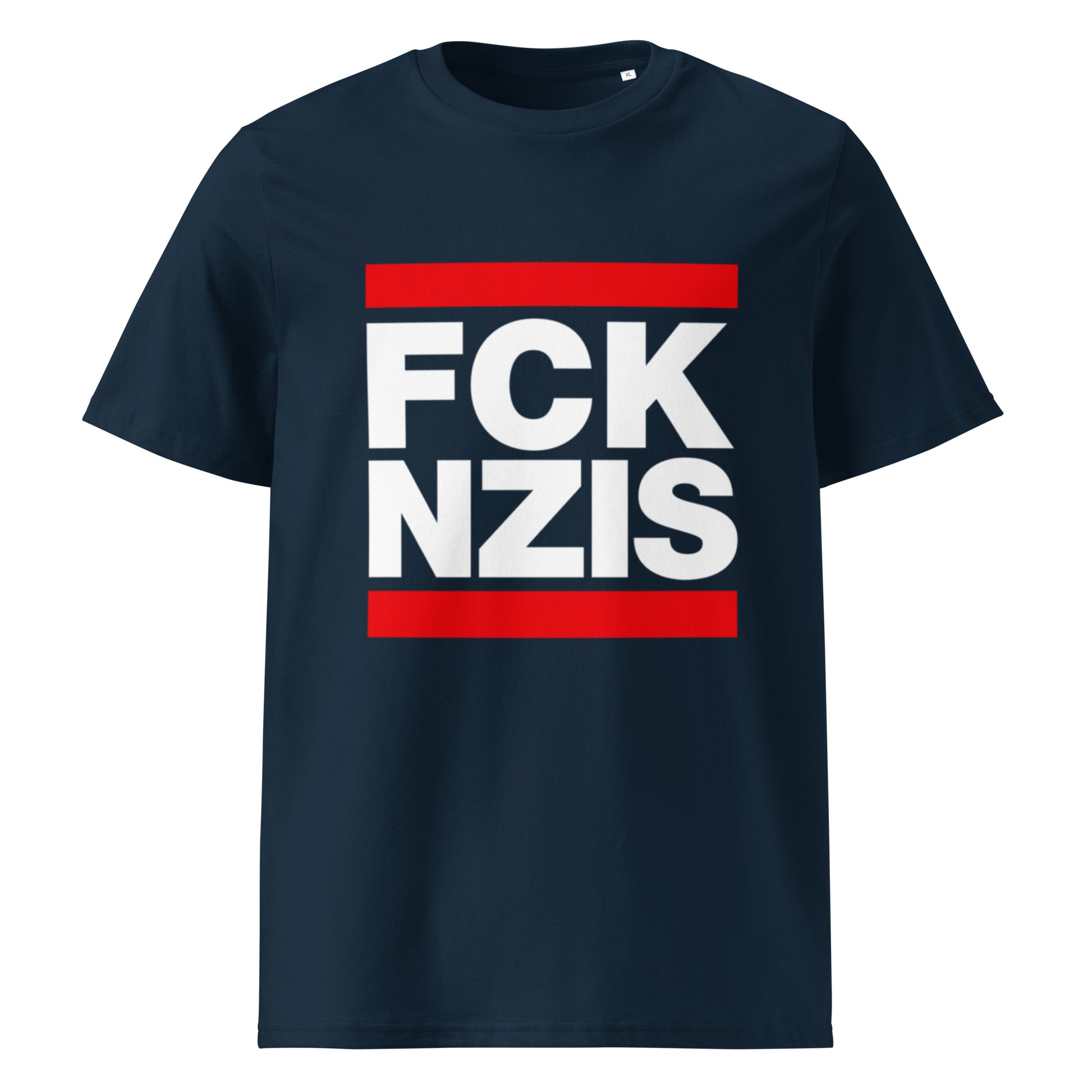 FCK NZIS Tee — Navy front mockup from 8647 NOW