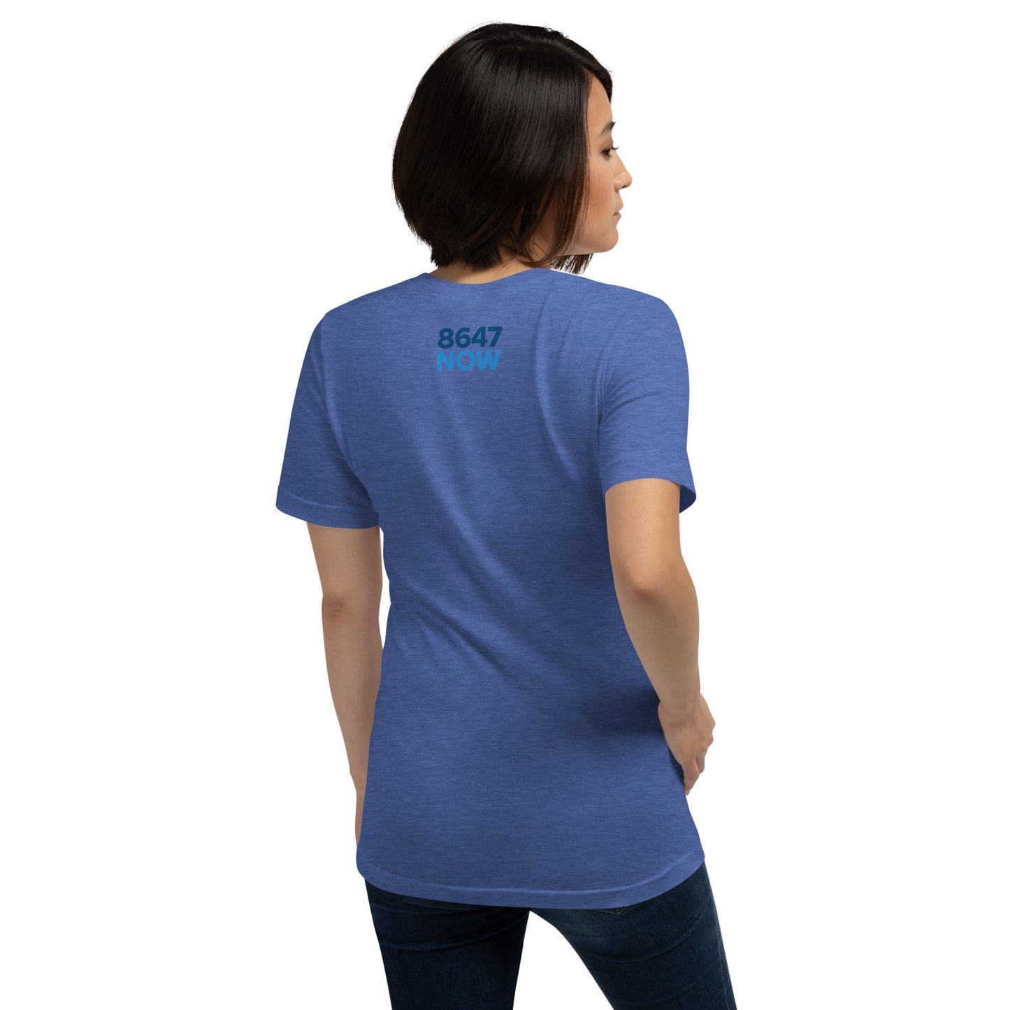 FDT Silhouette Tee — Heather True Royal back detail mockup from 8647 NOW