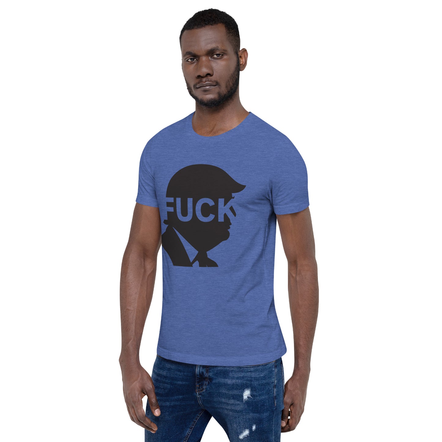 FDT Silhouette Tee — Heather True Royal angled front mockup from 8647 NOW