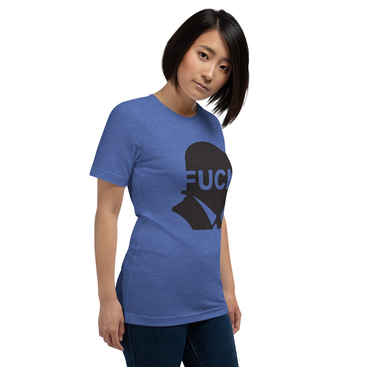 FDT Silhouette Tee — Heather True Royal side front mockup from 8647 NOW