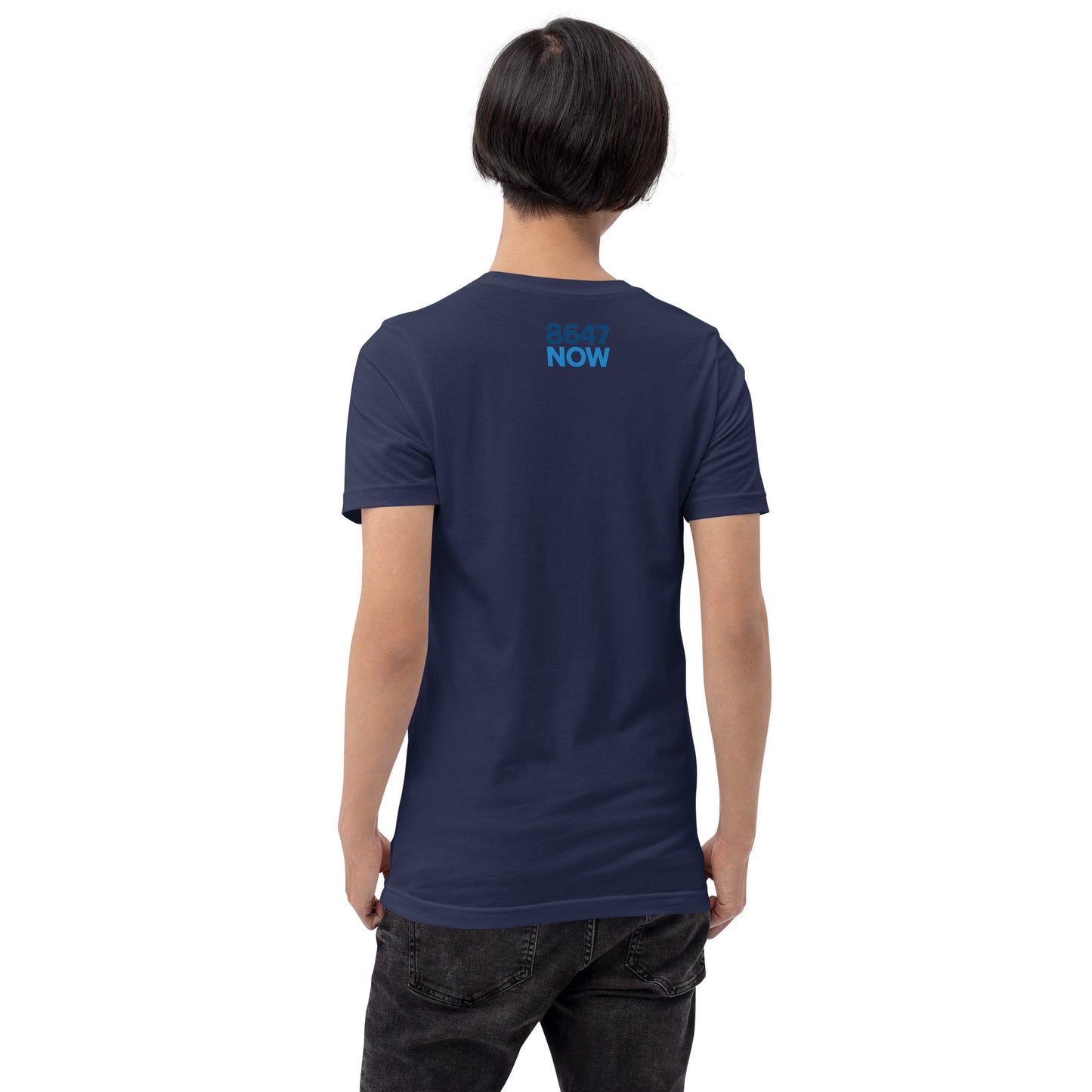 FCK NZIS Tee — Navy back detail mockup from 8647 NOW