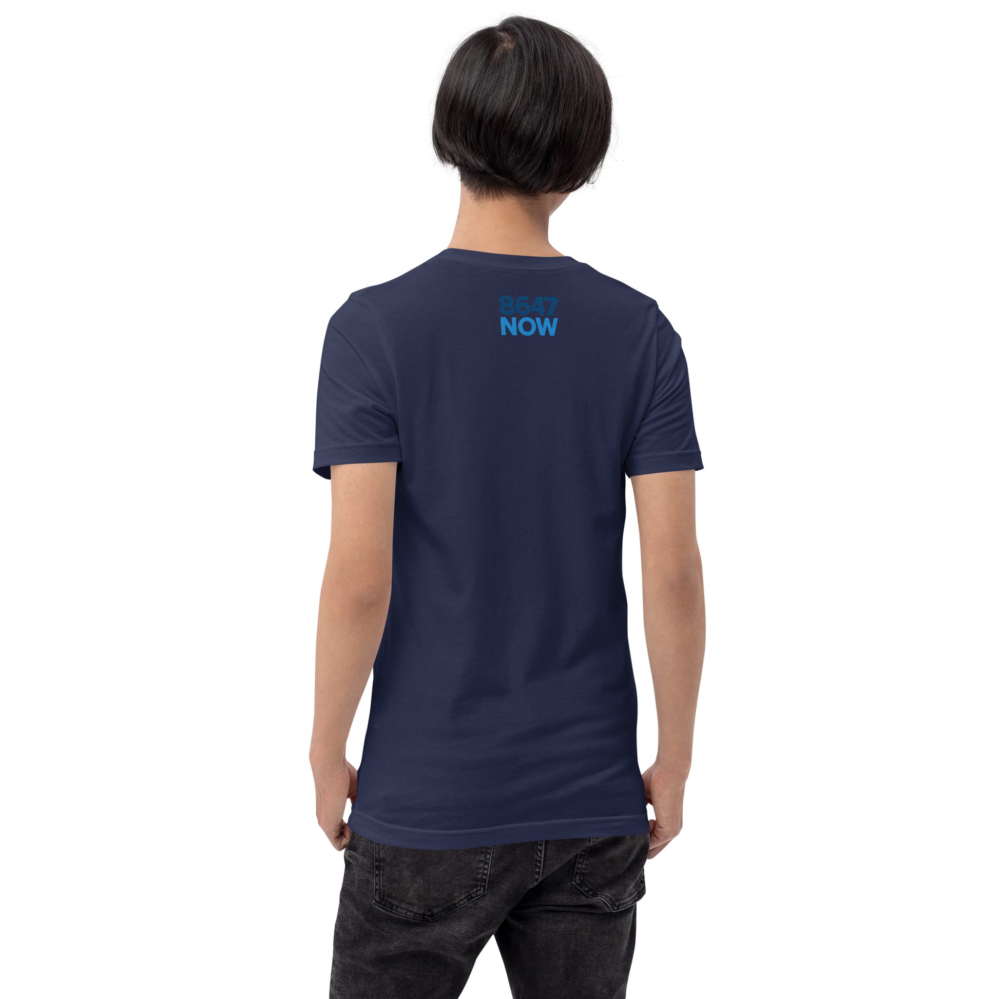 FCK NZIS Tee — Navy back detail mockup from 8647 NOW