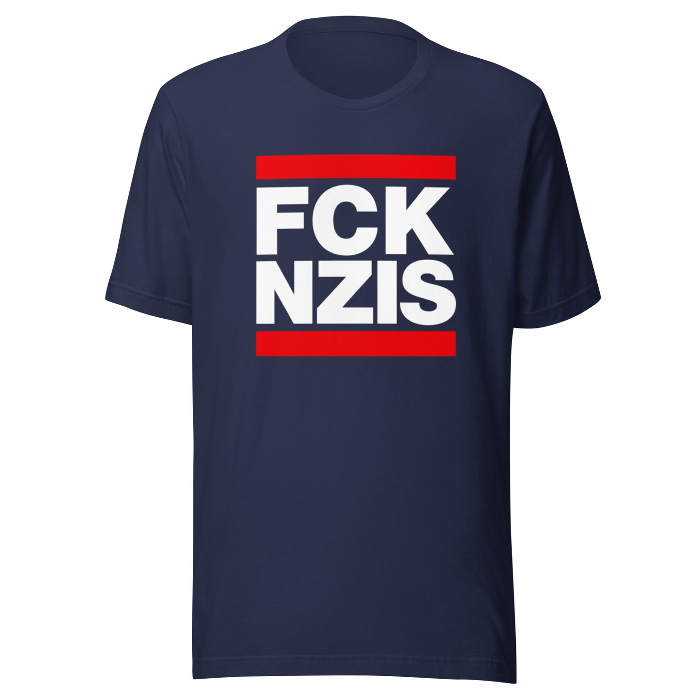 FCK NZIS Tee — Navy front mockup from 8647 NOW