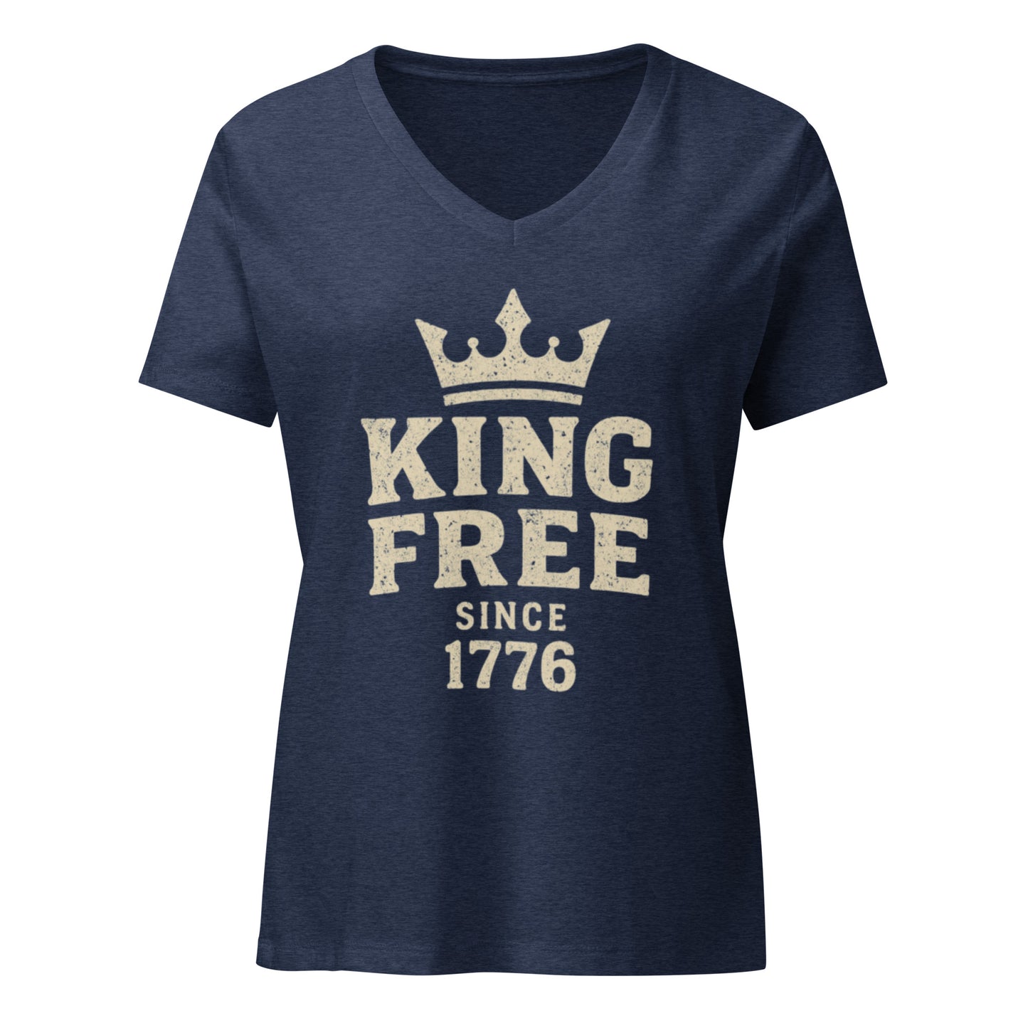 No Kings Women’s V-Neck — Heather Navy front mockup from 8647 NOW