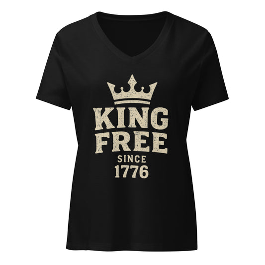 No Kings Women’s V-Neck — Black front mockup from 8647 NOW